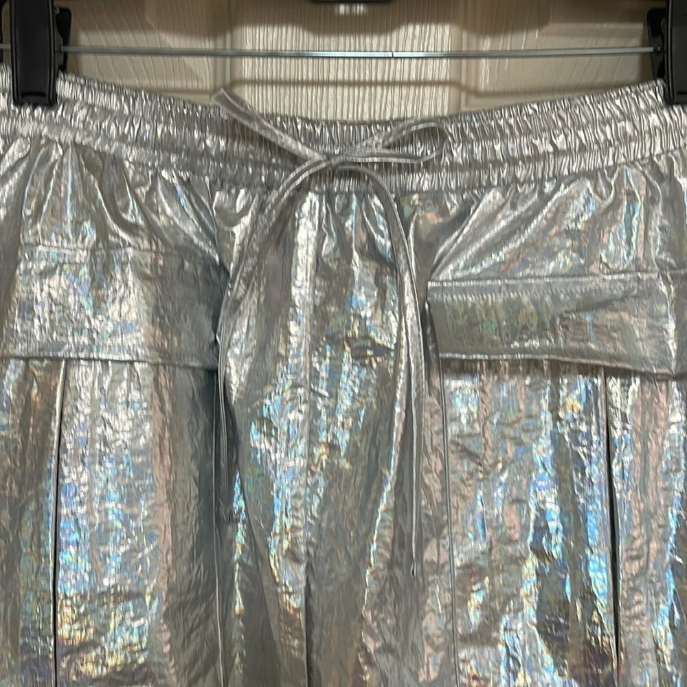 New Anthropologie Metallic Silver Shine Cargo Maxi Skirt Women’s Size Small - Picture 8 of 16